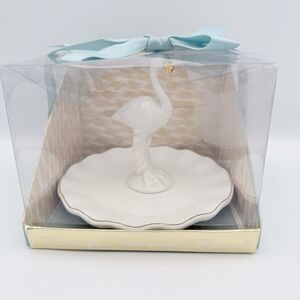 Tri-Coastal Design Flamingo White with Gold Trim Ring Jewelry Holder Dish NIB‎